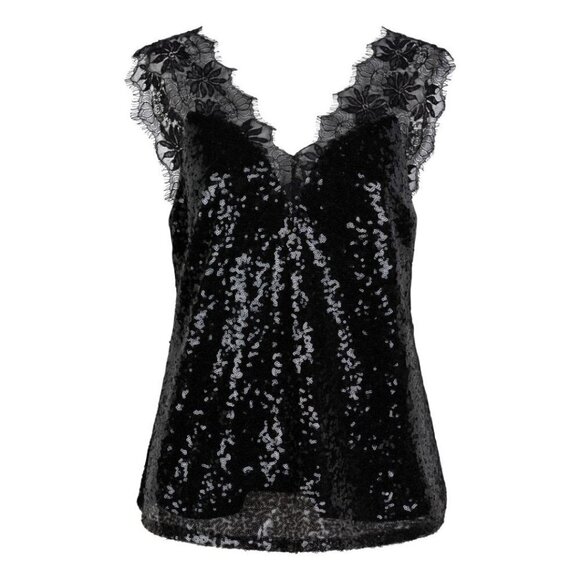 NWT ESQUALO Black Sequin & Lace Top - Picture 2 of 9